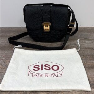 🖤 SISO Genuine Ostrich Leather Crossbody Bag | Made in Italy | Black